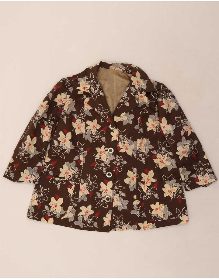 Set da 2 pezzi vintage da donna con maniche a 3/4 e 4 bottoni, UK 12, marrone medio floreale