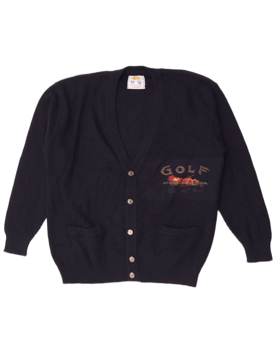Maglione cardigan grafico da uomo vintage grande lana blu navy