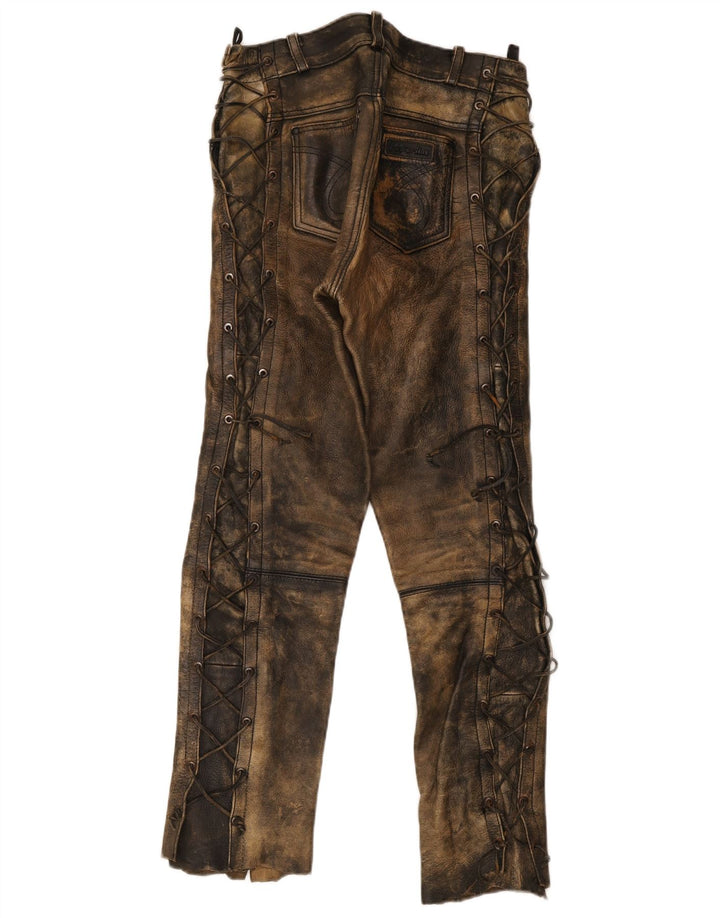 Pantaloni dritti in pelle da uomo vintage W30 L30 color kaki