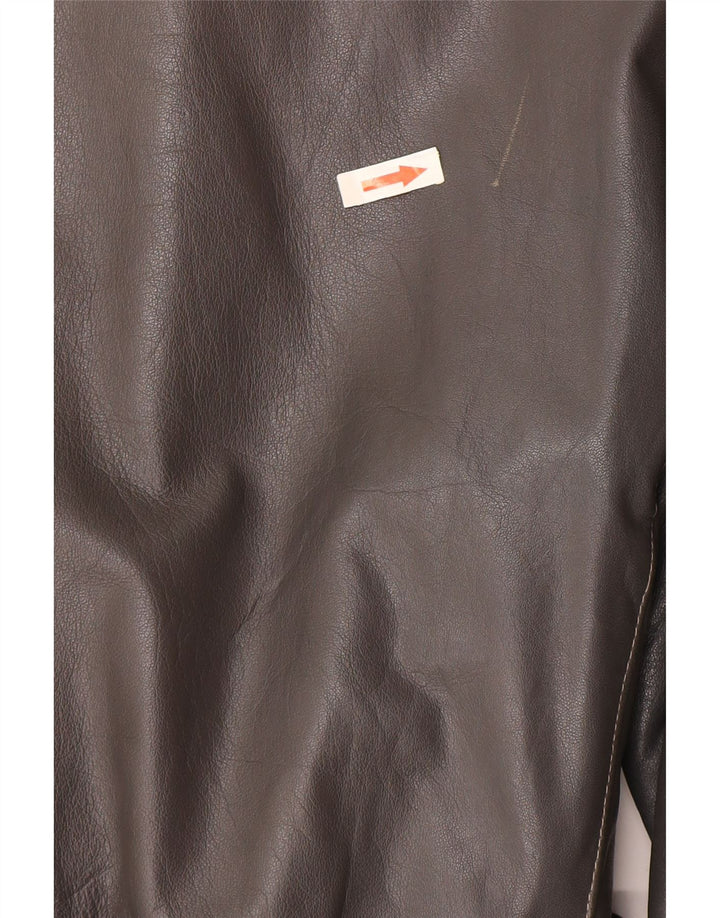 Giacca in pelle vintage da donna UK 16 grande grigia