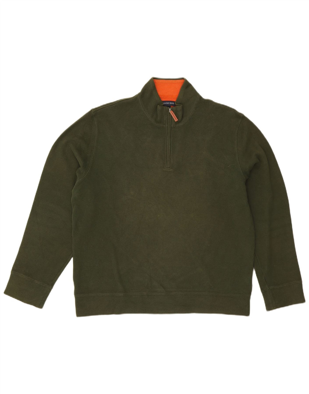 Maglione da uomo con collo con zip Lands End, grande cotone verde