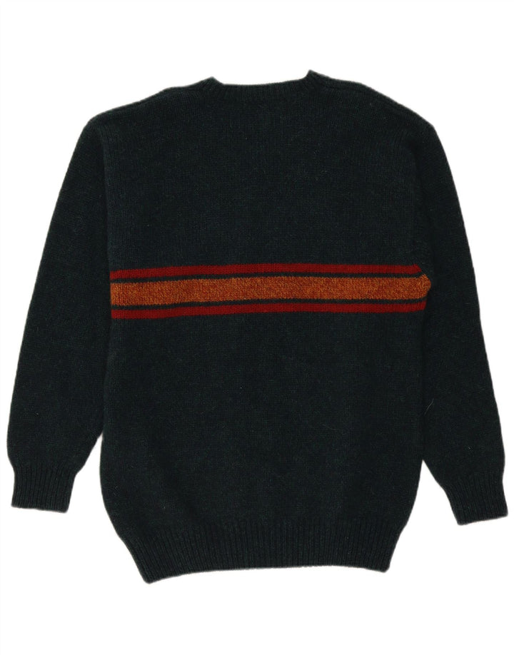 Maglione vintage da uomo con scollo a V, lana a righe verdi grandi