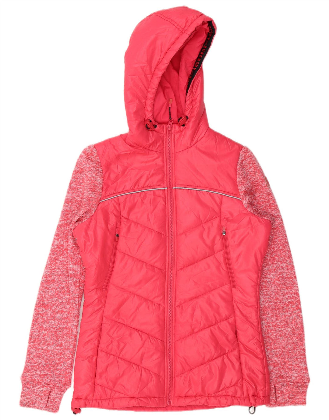 Giacca imbottita con cappuccio da donna Superdry UK 8 Small poliestere screziato rosa