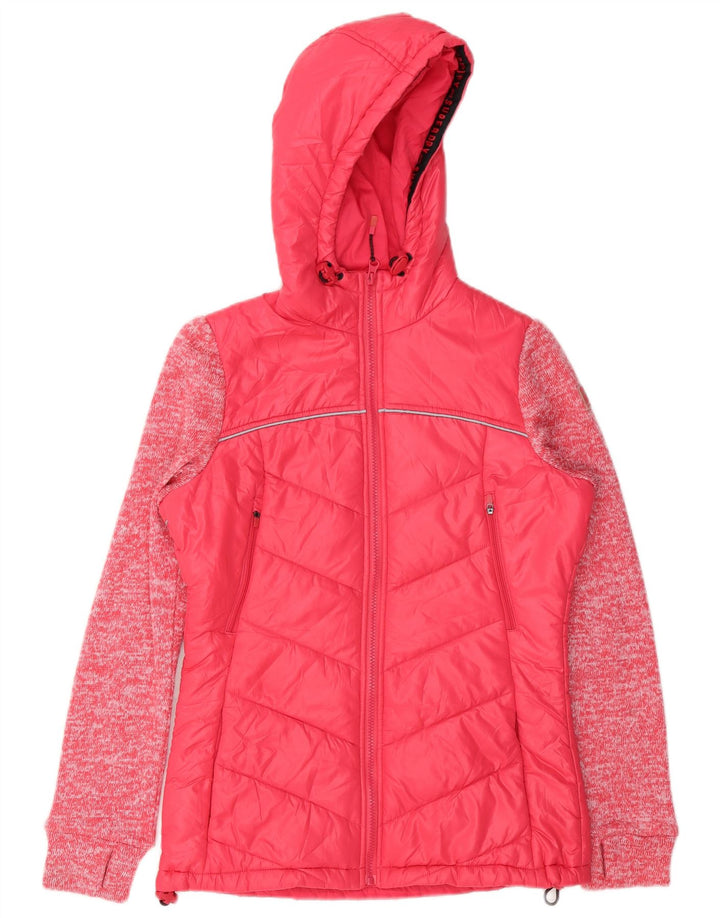 Giacca imbottita con cappuccio da donna Superdry UK 8 Small poliestere screziato rosa