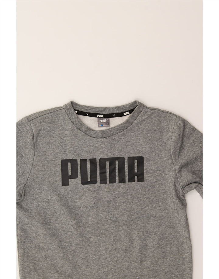 PUMA Boys Graphic Sweatshirt Jumper 11-12 Years Grey Cotton Vintage Puma and Second-Hand Puma from Messina Hembry 