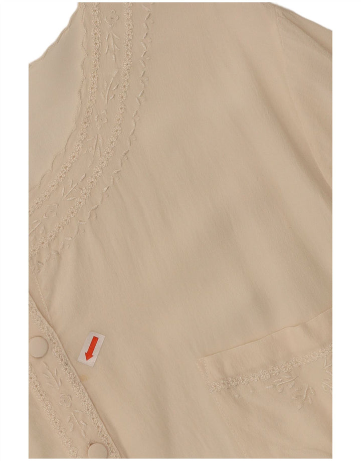 Top camicetta da donna VINTAGE UK 16 grande seta bianco sporco