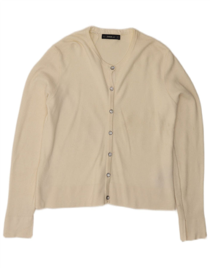 Maglione cardigan da donna Zara UK 12 viscosa bianca media