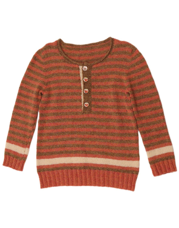 Maglione vintage da donna con collo a bottoni, UK 10, piccolo a righe rosse