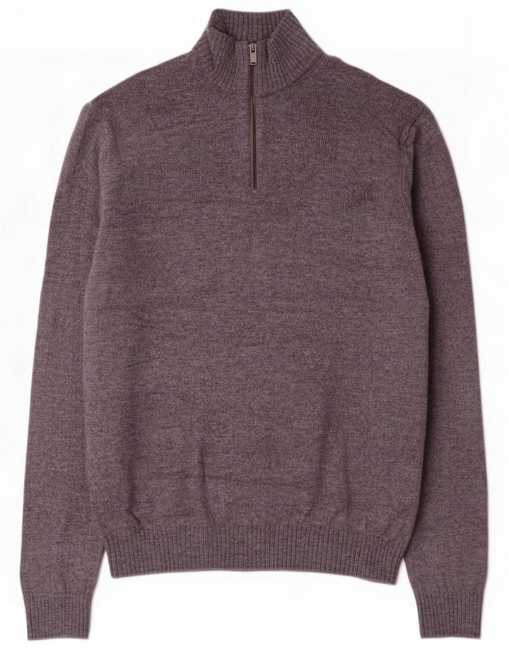Marks & Spencer Maglione da uomo con zip e collo 2XL Lana d'agnello grigia