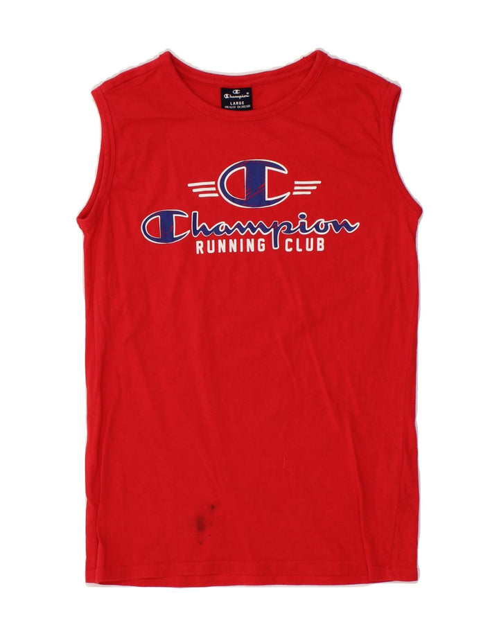 CHAMPION Boys Graphic Vest Top 11-12 Years Large Red Cotton Vintage Champion and Second-Hand Champion from Messina Hembry 
