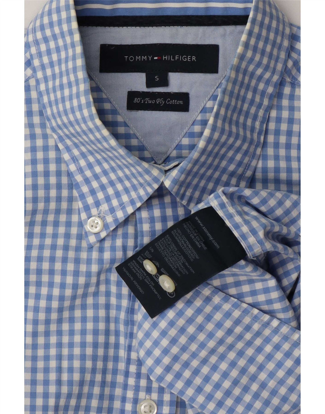 Camicia da uomo Tommy Hilfiger piccola in cotone a quadretti blu