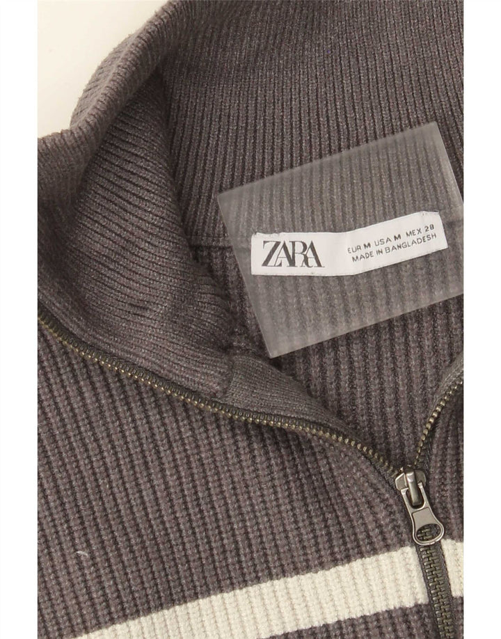 Canotta da donna con collo con zip Zara, taglia UK 14, grigio medio a righe
