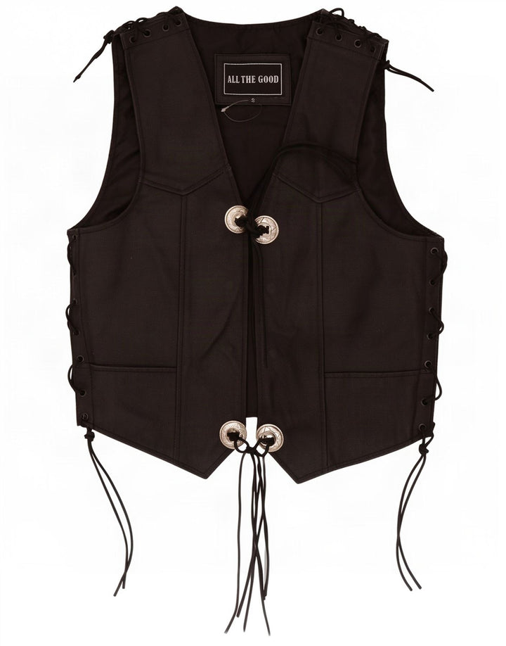 Gilet in pelle vintage da uomo piccolo nero