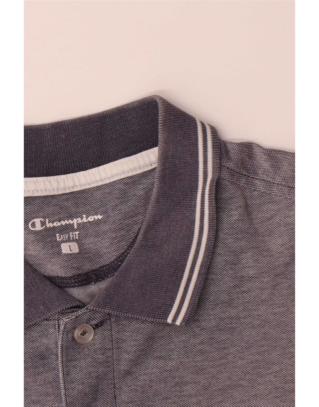 Polo da uomo easy fit Champion Large in poliestere a righe grigie
