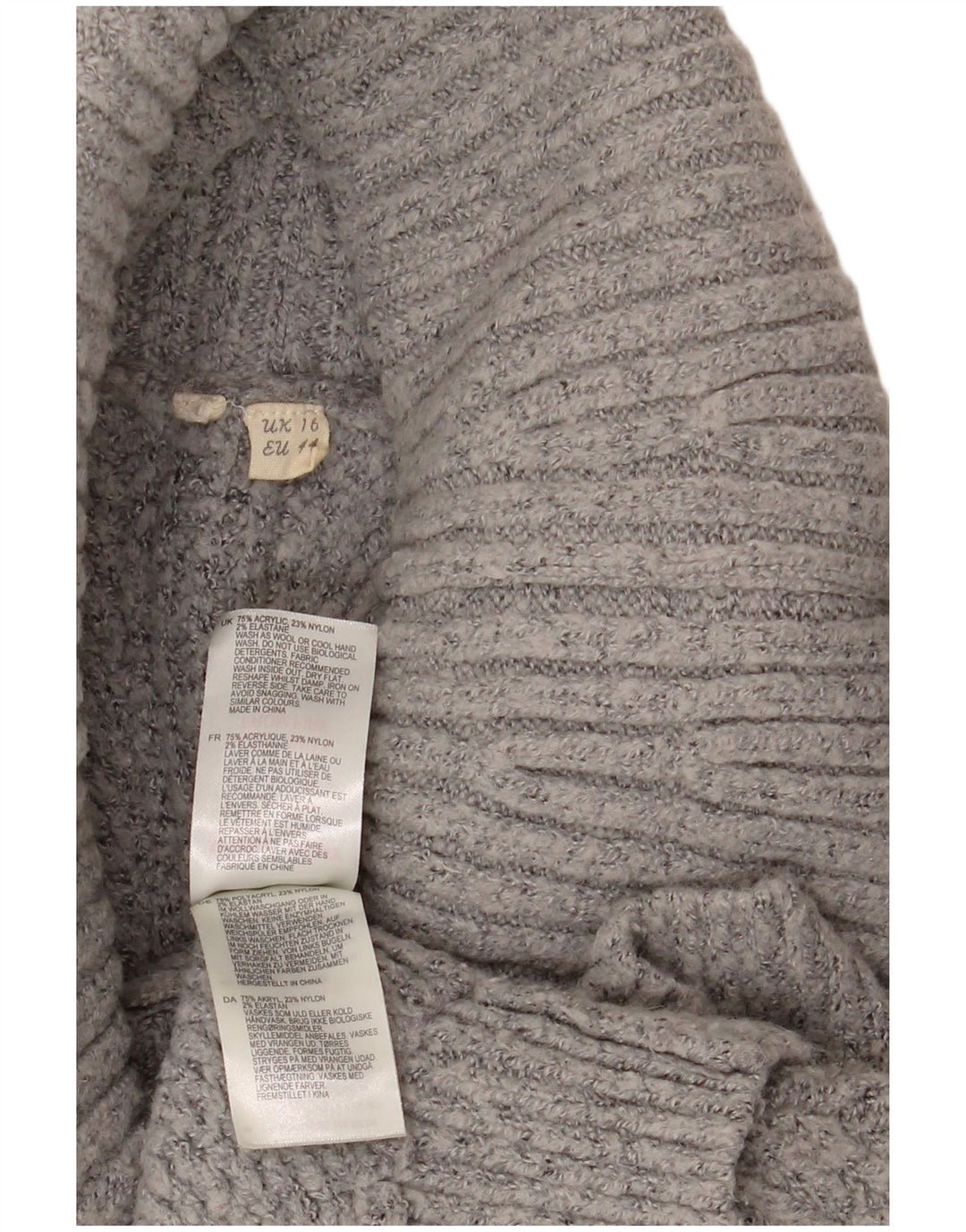 Maglione maglione oversize da donna VINTAGE con collo alto UK 16 grande grigio