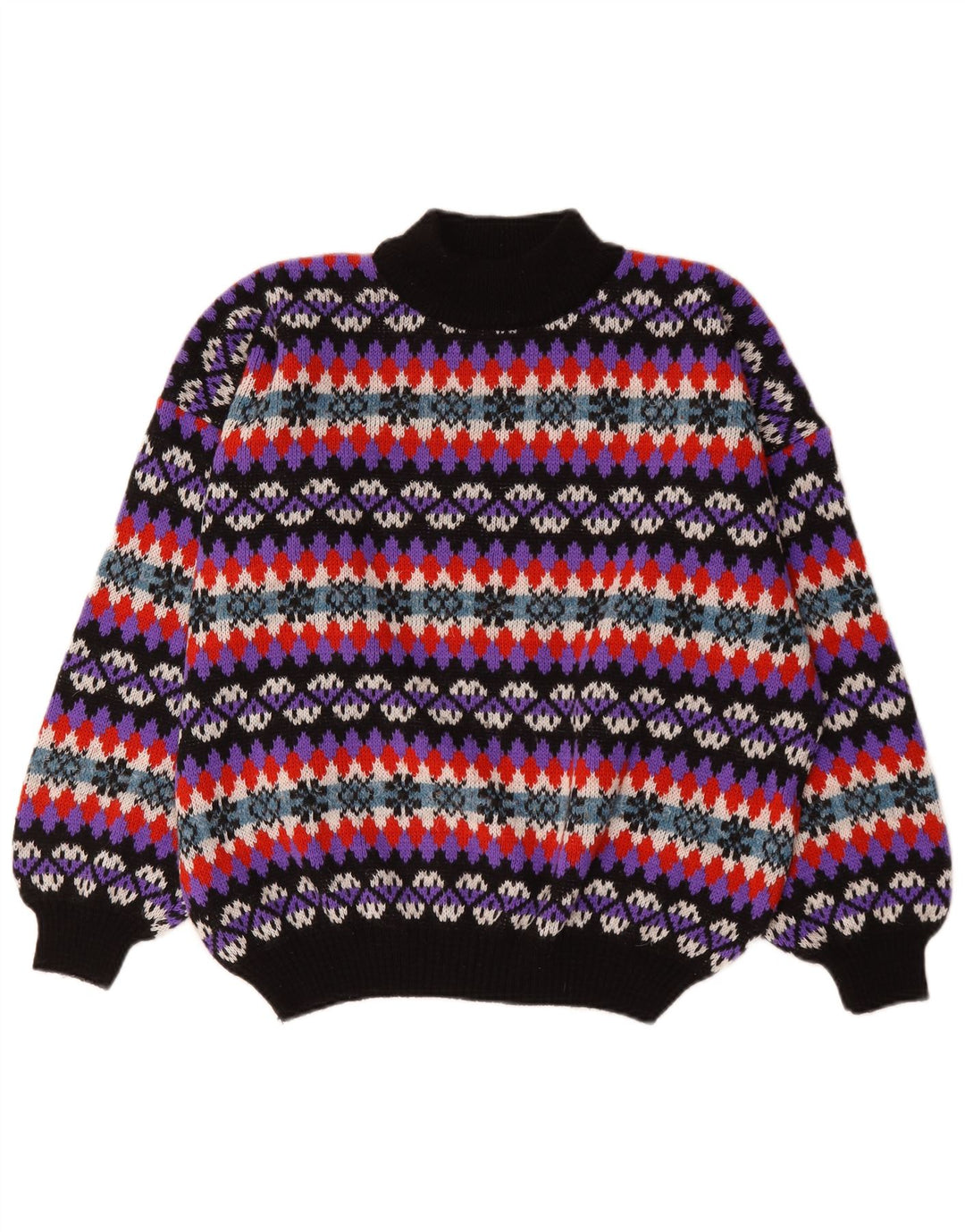 Maglione vintage da uomo con collo alto e collo alto, Fair Isle multicolore