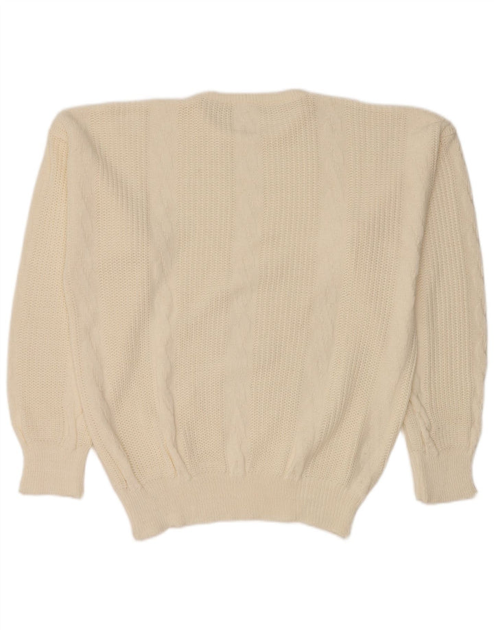 Maglione girocollo da uomo VINTAGE IT 52 grande acrilico bianco