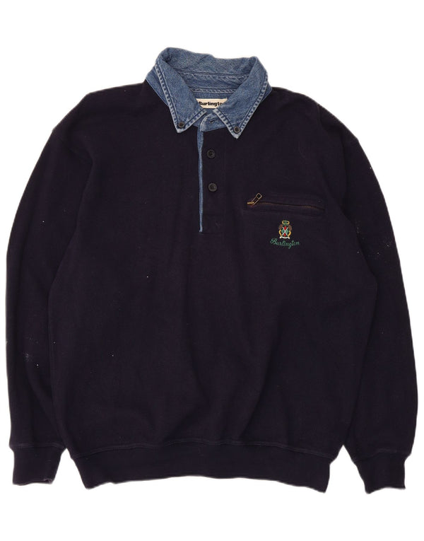 Felpa da uomo a collo alto Burlington, piccola, in cotone blu navy
