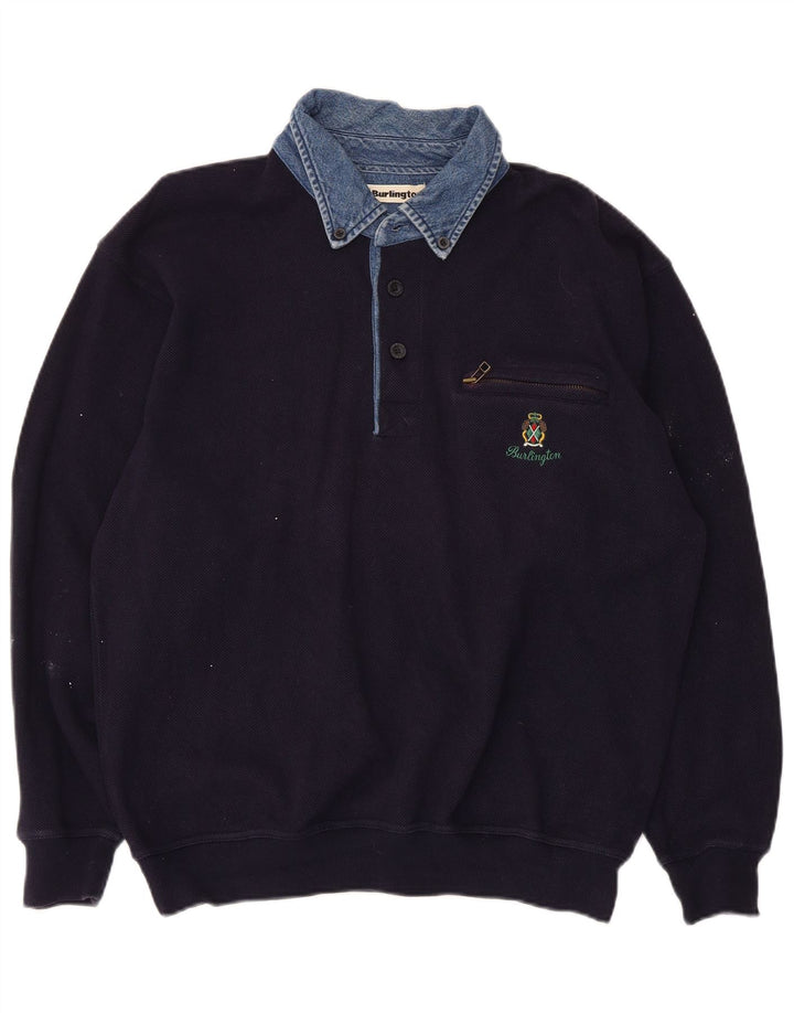 Felpa da uomo a collo alto Burlington, piccola, in cotone blu navy