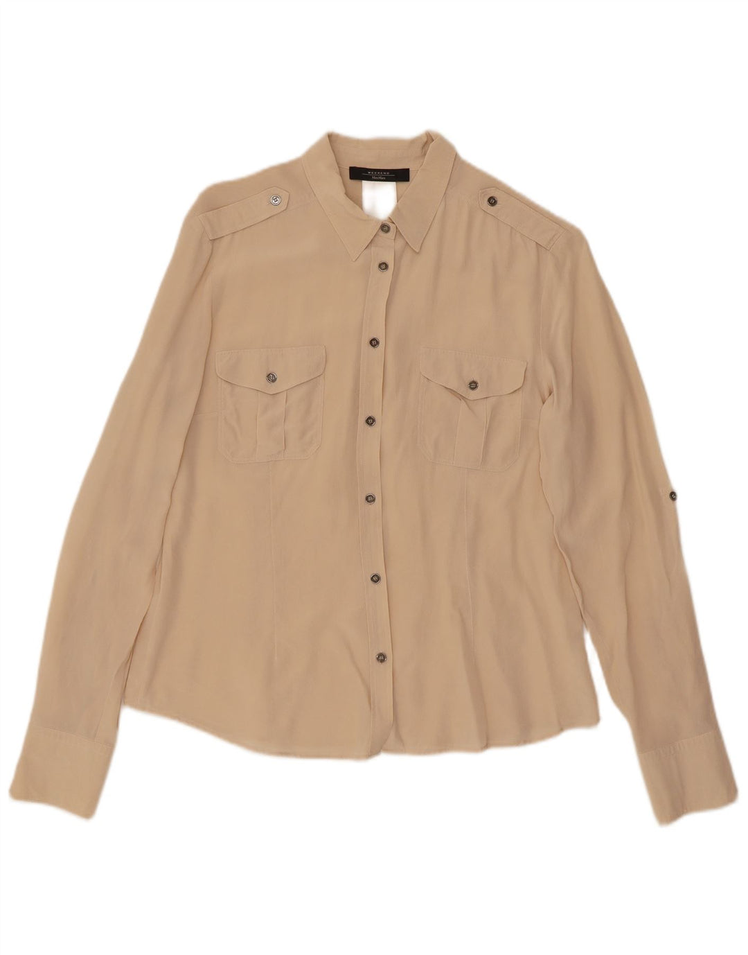 Camicia militare a maniche lunghe da donna Max Mara grande in seta beige