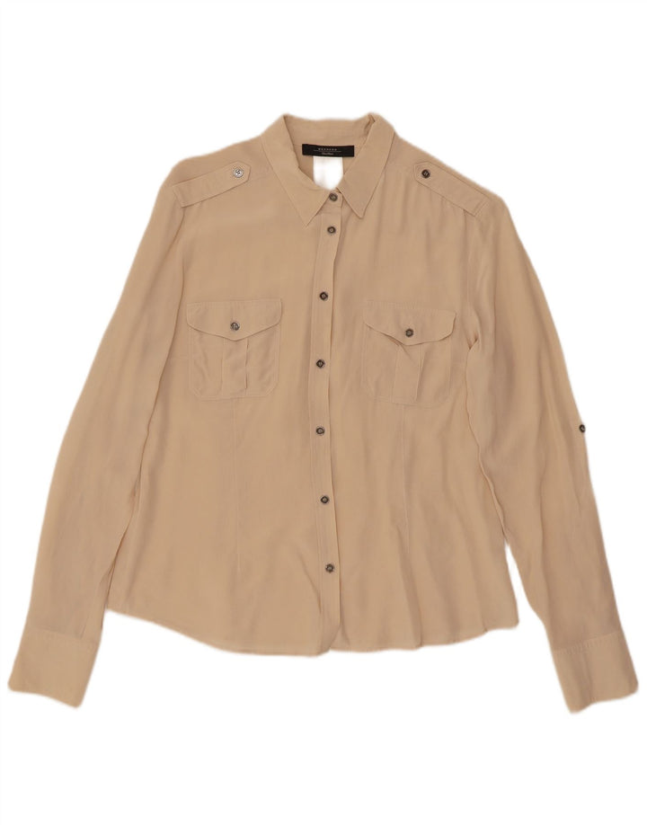 Camicia militare a maniche lunghe da donna Max Mara grande in seta beige