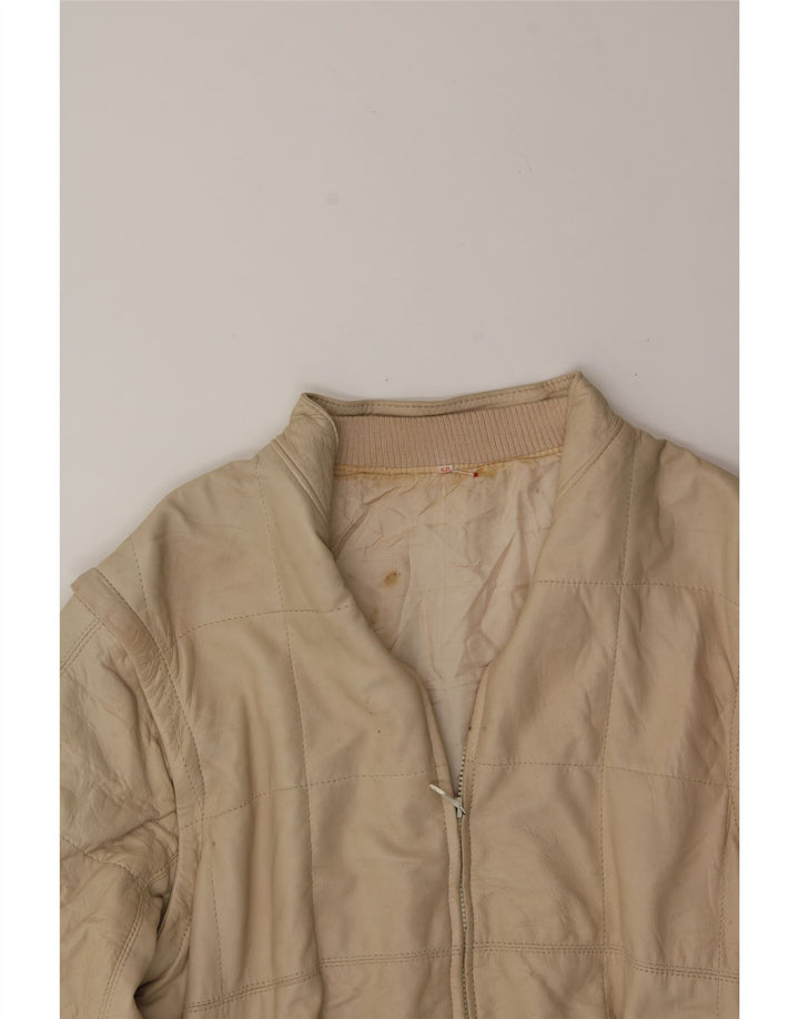 VINTAGE Womens Leather Jacket UK 18 XL Beige Vintage Vintage and Second-Hand Vintage from Messina Hembry 