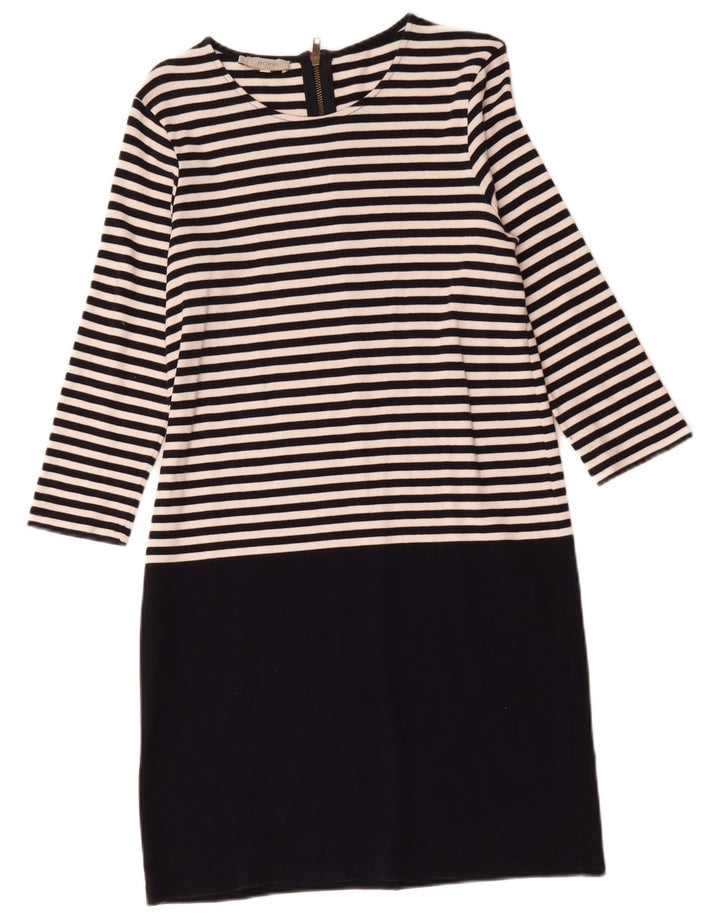 Abito a trapezio da donna con maniche a 3/4 Hobbs UK 12 cotone a righe nere medie