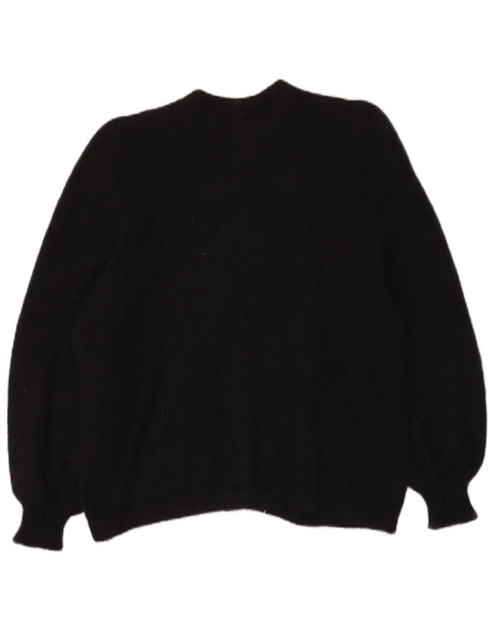 Maglione cardigan da donna VINTAGE UK 14 grande mohair nero