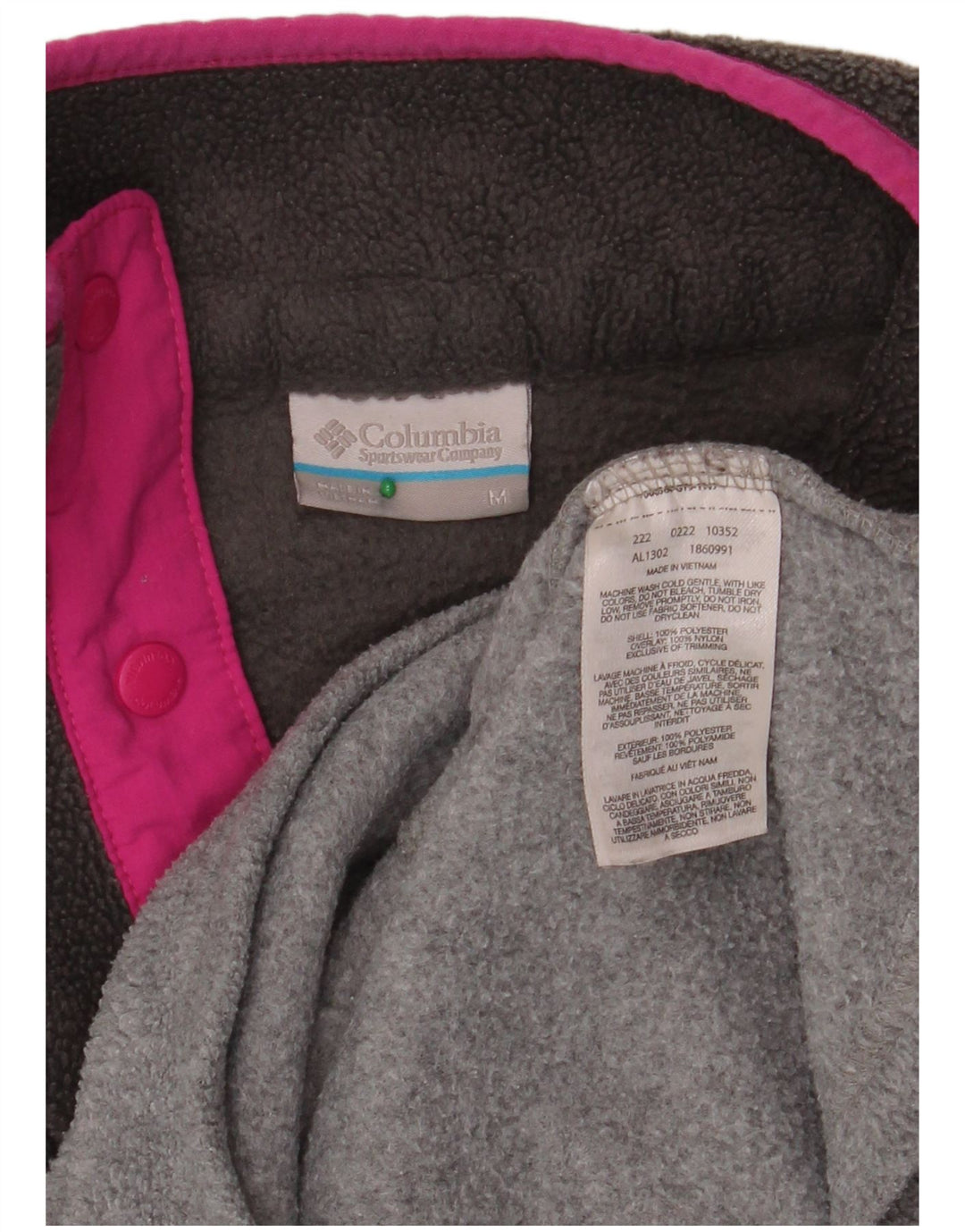 Maglione in pile da donna COLUMBIA con collo a bottoni UK 14 Blocco colore grigio medio