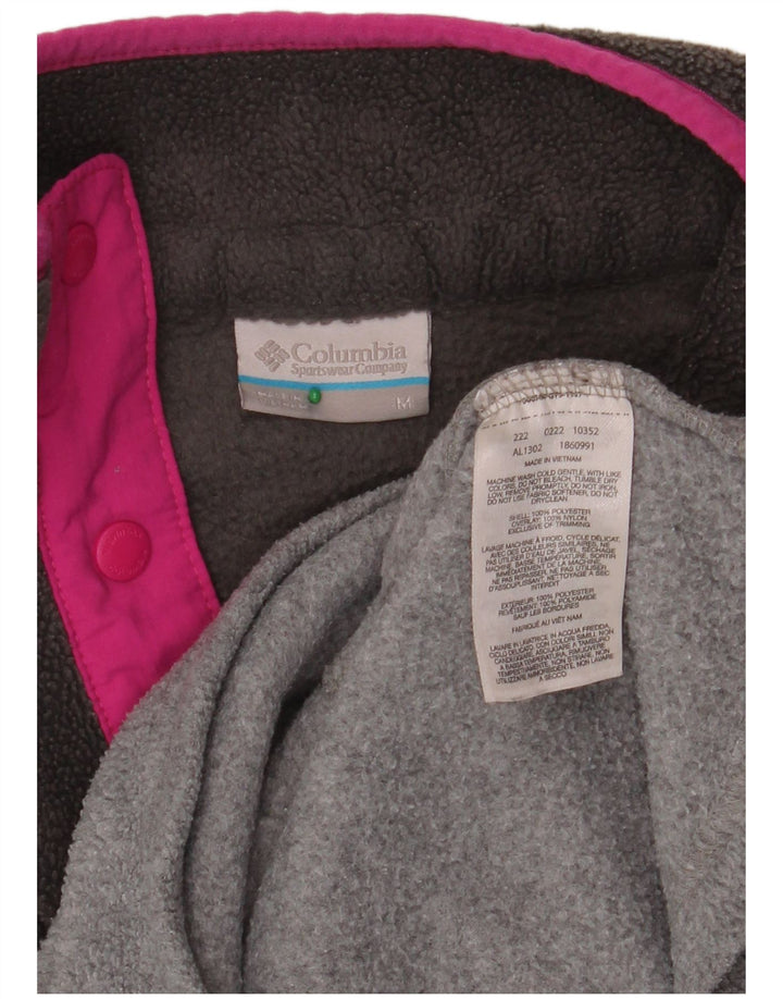Maglione in pile da donna COLUMBIA con collo a bottoni UK 14 Blocco colore grigio medio