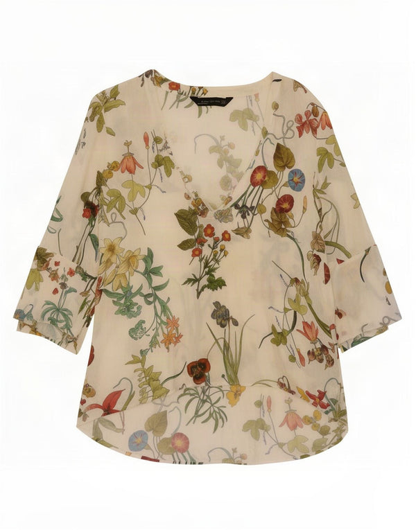 Top tunica con maniche a 3/4 da donna Zara UK 6 XS viscosa floreale bianca