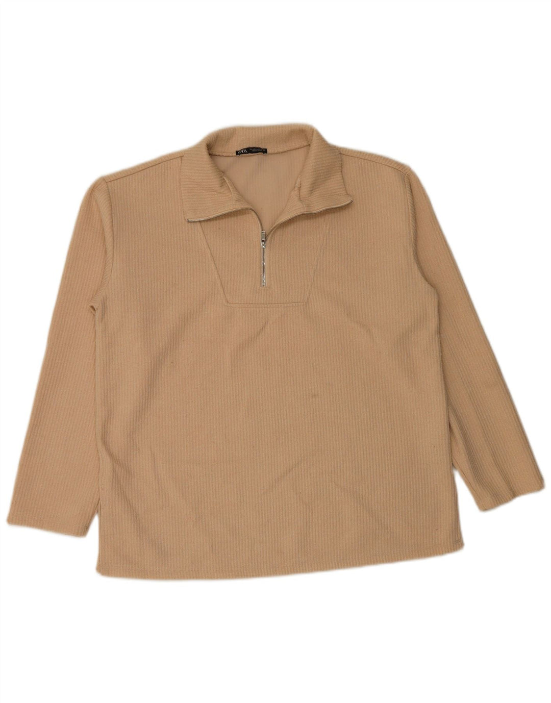 Top Zara da donna con collo e zip a maniche lunghe UK 16 Large Beige Poliestere