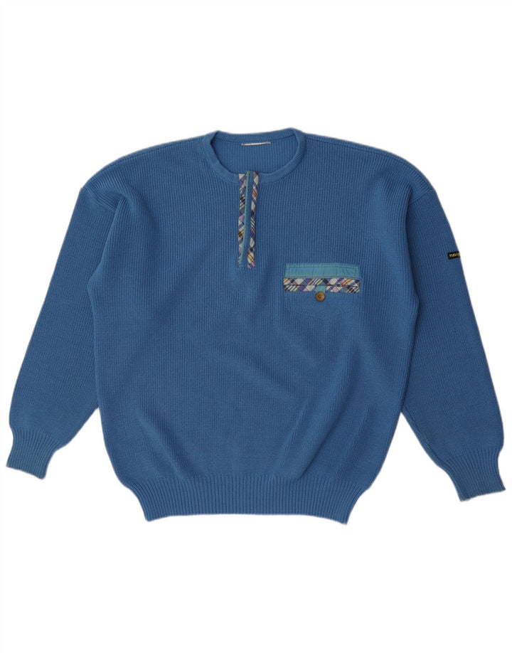Maglione da uomo Navigare con zip e collo grande blu