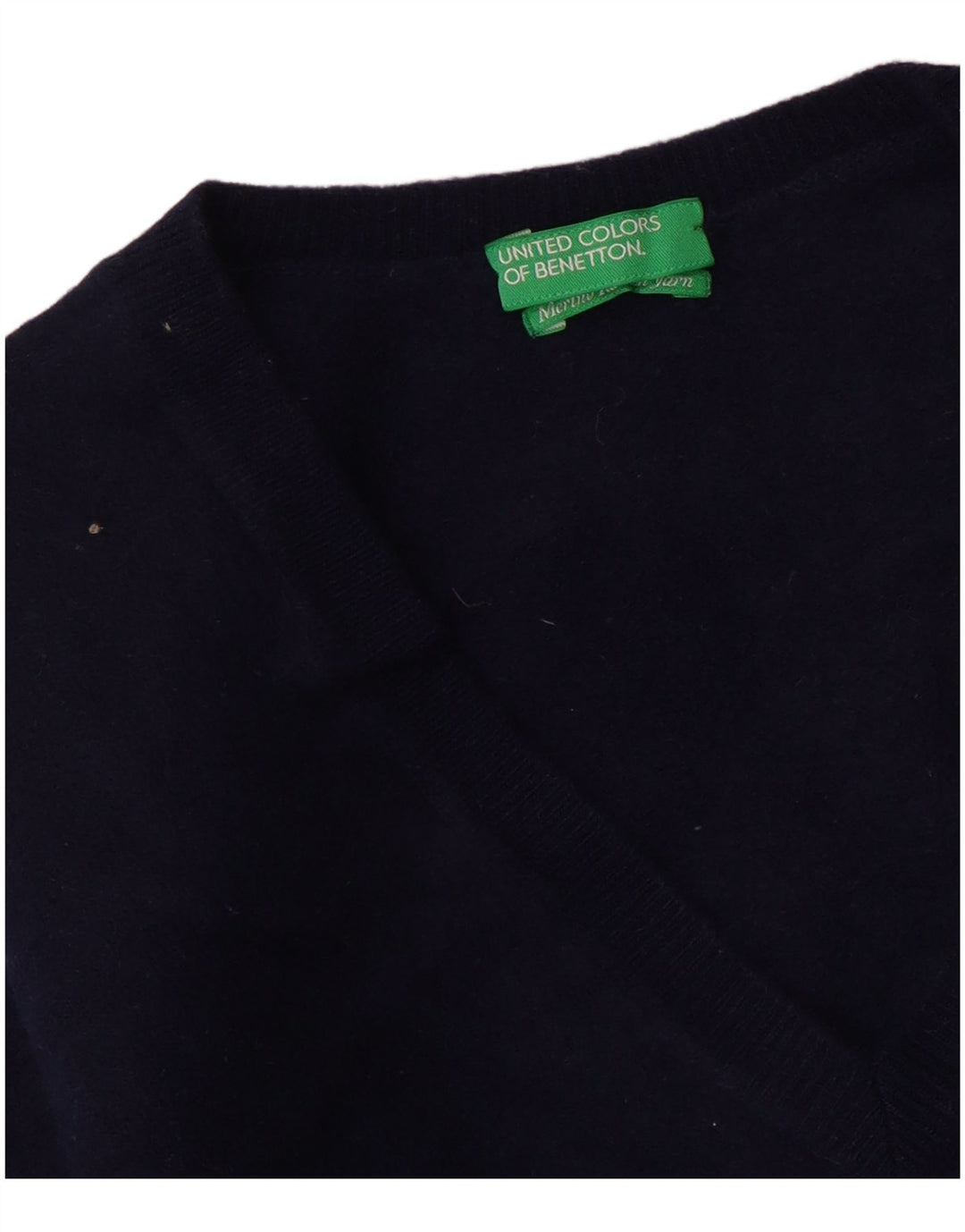 BENETTON Maglione corto con scollo a V da donna UK 10 piccolo blu navy