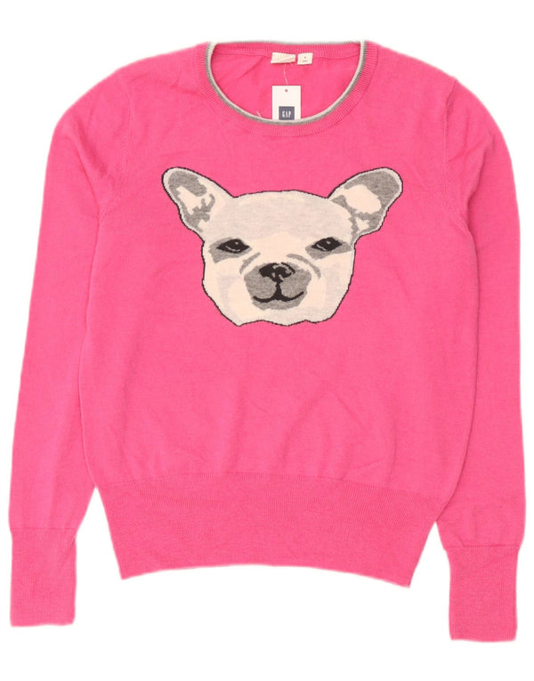 Gap Donna Maglione con Collo a Barca Maglione UK 10 Piccola Novità in Nylon Rosa