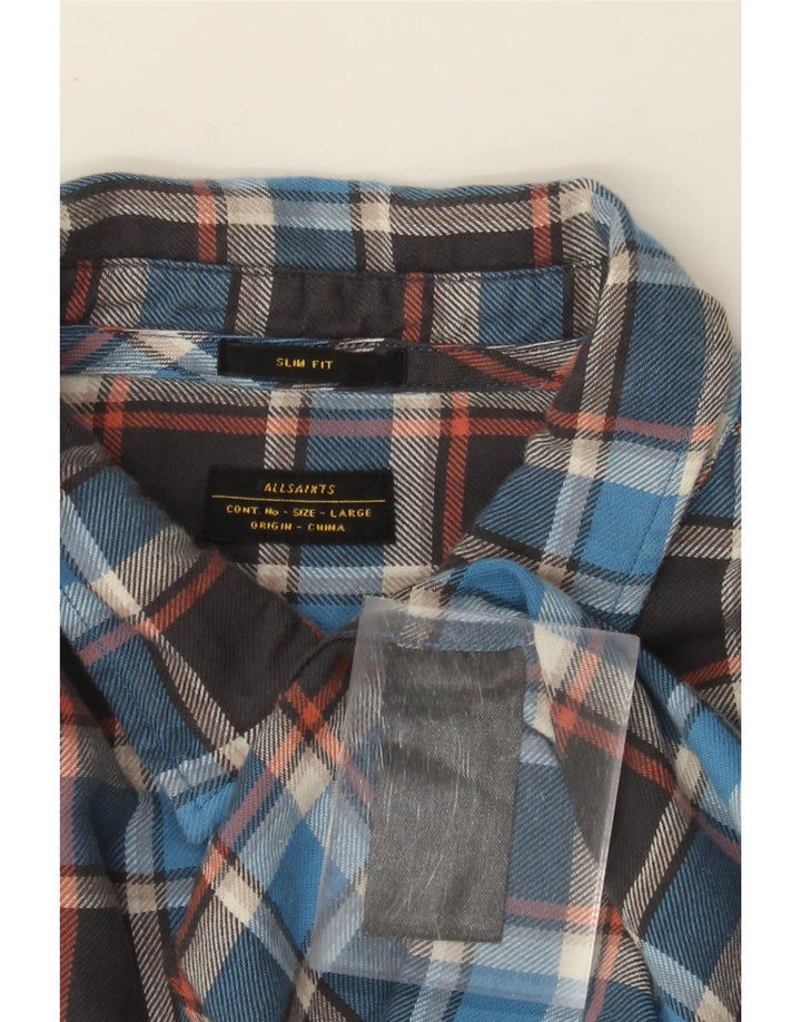 Camicia da uomo in flanella slim fit ALL SAINTS, cotone a quadri blu grandi