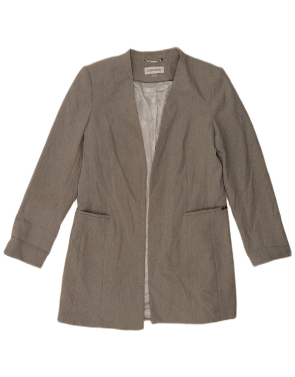 CALVIN KLEIN Giacca blazer aperta lunga da donna US 12 Large Grigio Poliestere