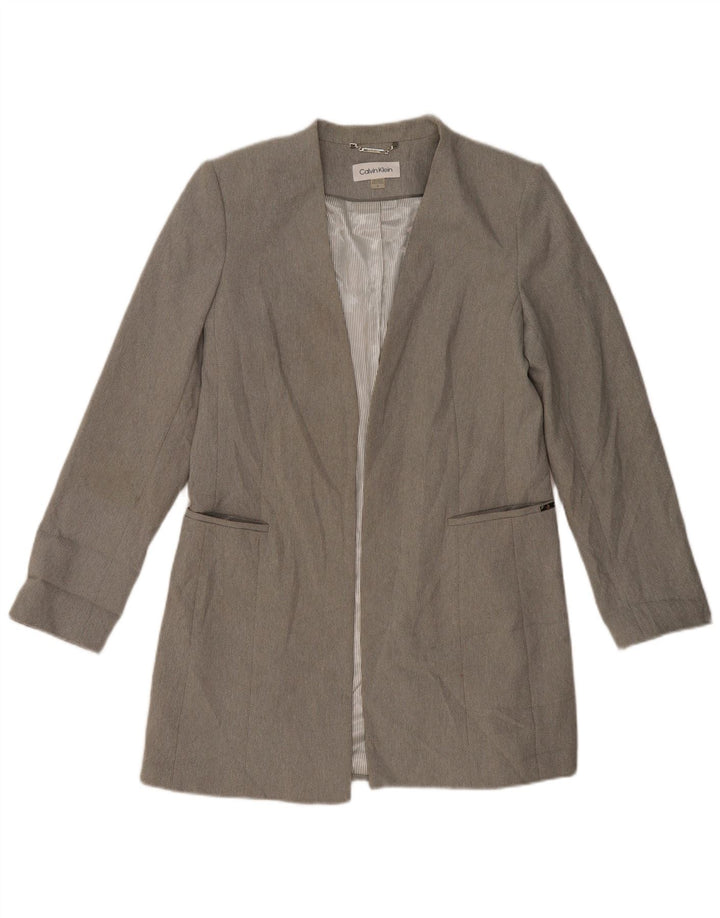 CALVIN KLEIN Giacca blazer aperta lunga da donna US 12 Large Grigio Poliestere