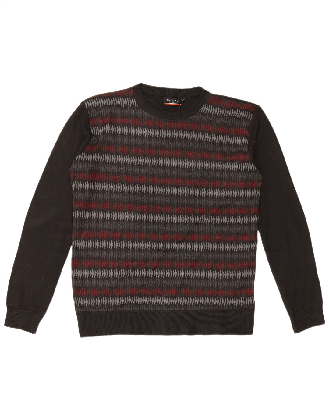 Maglione maglione girocollo da uomo Pierre Cardin grande poliestere geometrico nero