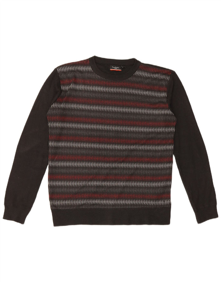 Maglione maglione girocollo da uomo Pierre Cardin grande poliestere geometrico nero