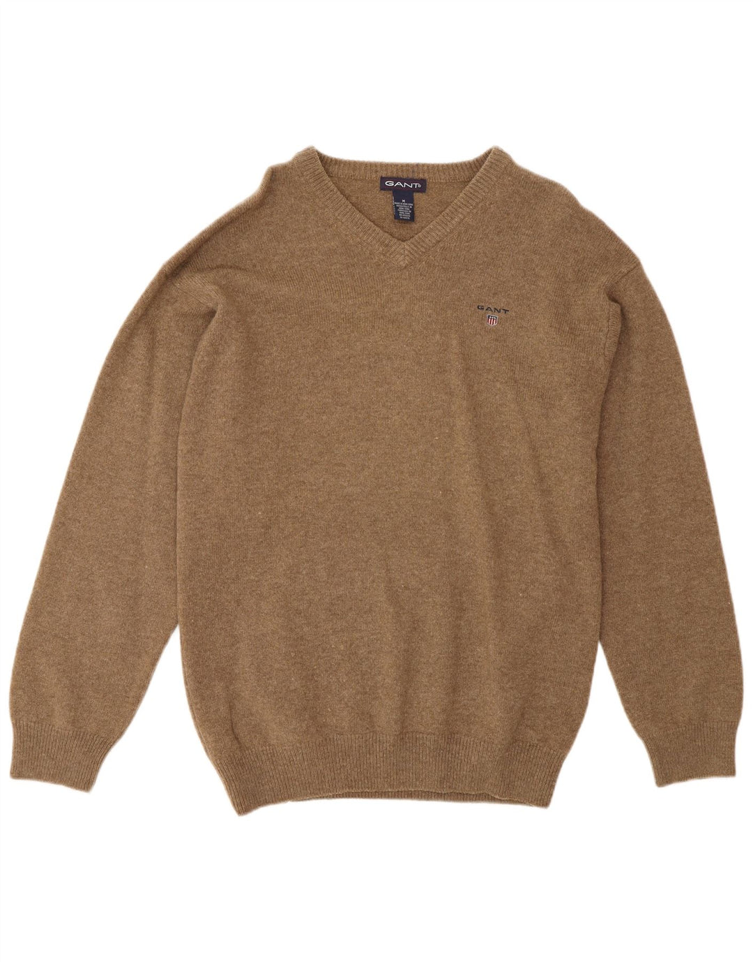 Gant Maglione da uomo con scollo a V in lana d'agnello screziata marrone medio