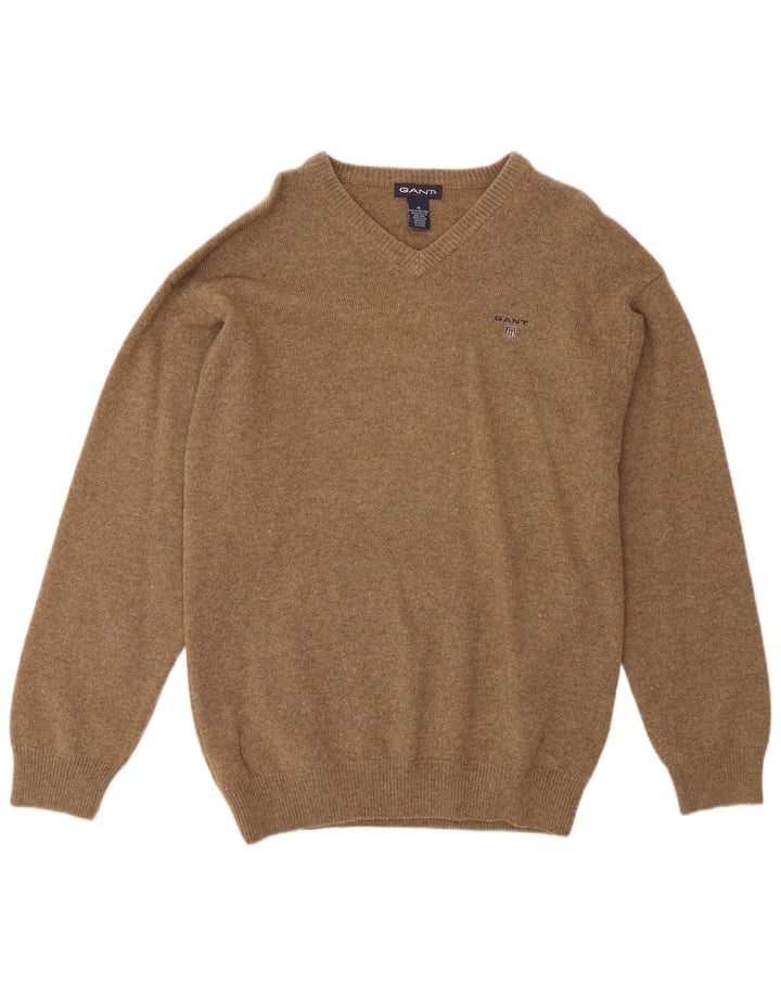 Gant Maglione da uomo con scollo a V in lana d'agnello screziata marrone medio