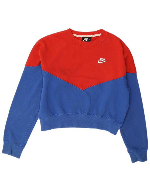 Felpa corta da donna Nike UK 10 Small Red Colourblock in cotone