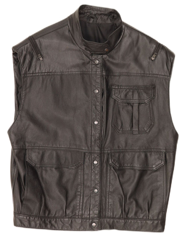 Gilet in pelle vestibilità ampia da donna vintage EU 38 medio nero