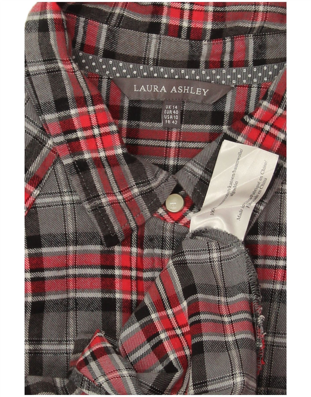 Camicia in flanella da donna Laura Ashley UK 14 Cotone a quadri grigio grande