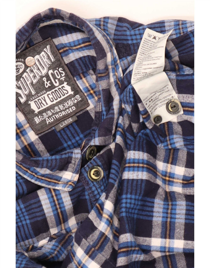 Camicia da uomo in flanella Superdry, cotone a quadri blu navy grande