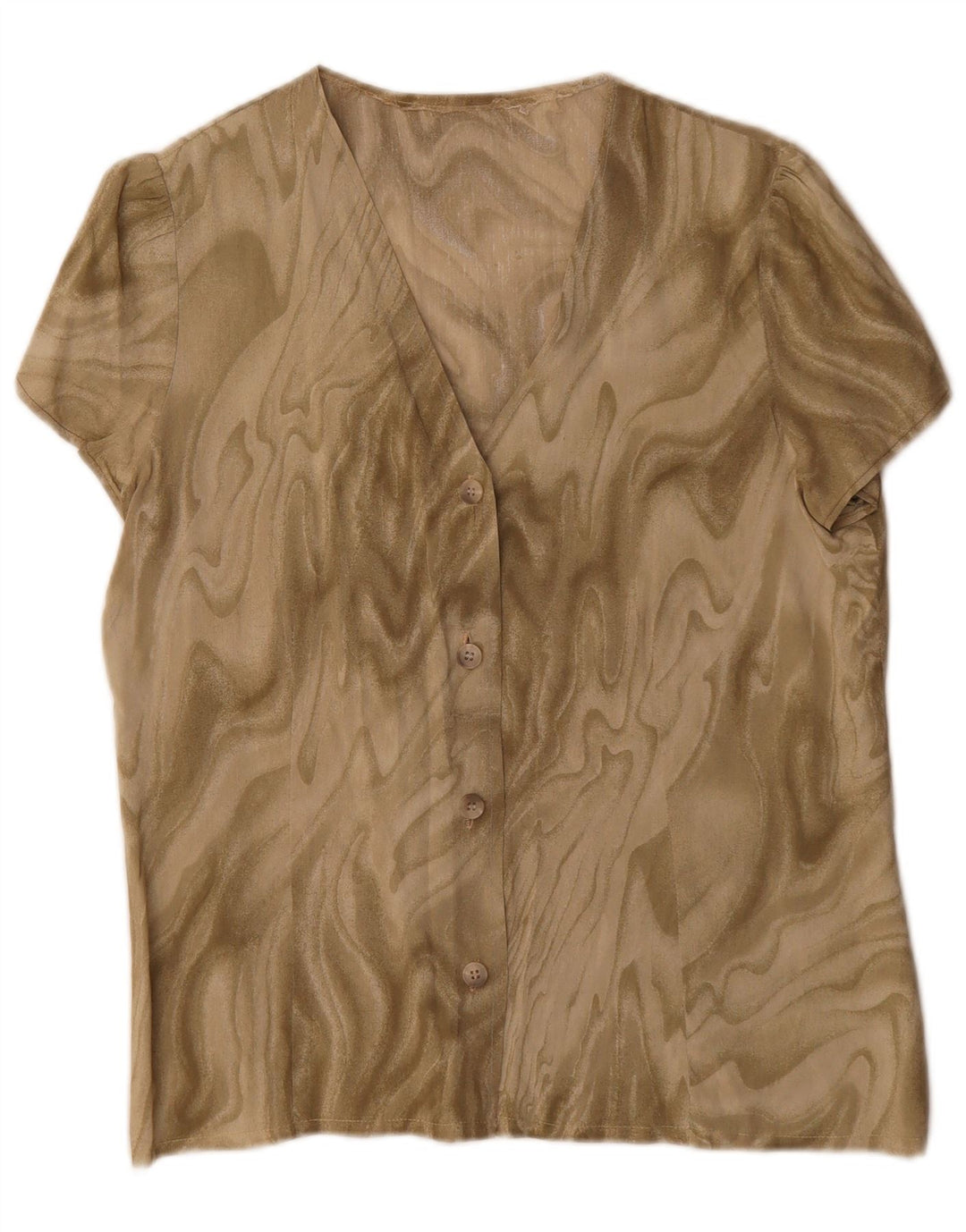 Camicetta a maniche corte con motivo astratto da donna vintage UK 16 grande cachi