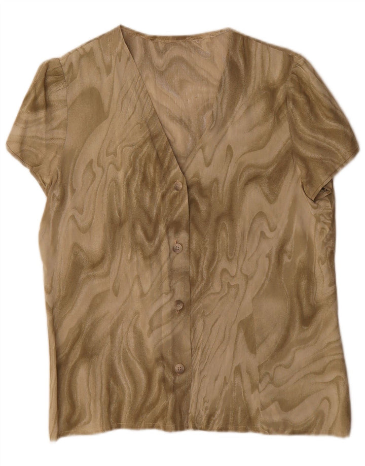 Camicetta a maniche corte con motivo astratto da donna vintage UK 16 grande cachi