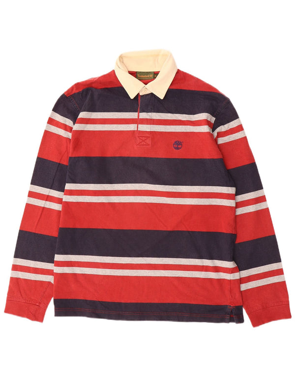 Polo da rugby da uomo a maniche lunghe Timberland in cotone a righe rosse medie