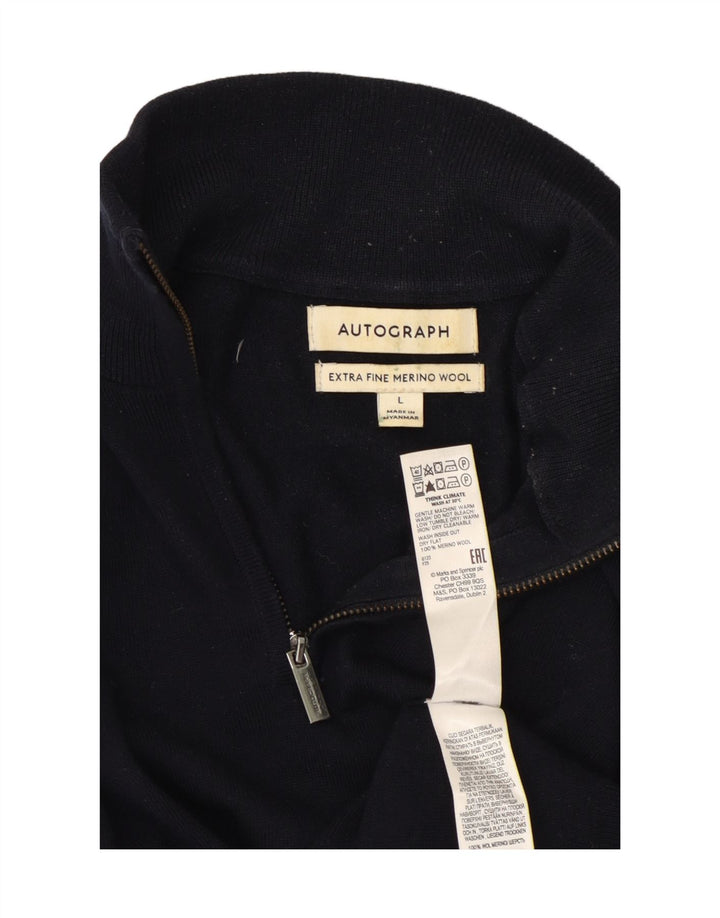 Maglione da uomo Marks & Spencer con zip e collo grande in lana blu navy